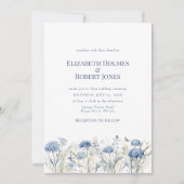 Franse Blauwe Waterverf Tuin Wildflowers Wedding Kaart (Voorkant)