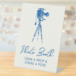 Franse Blauwe Whimsical Camera Fotohokje Reclamebord Met Voetstuk