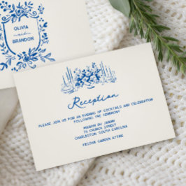 Franse Blauwe Whimsical Huwelijksreceptie  Informatiekaartje