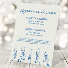 Franse Blauwe Whimsical Signature Drinks Cocktail Reclamebord Met Voetstuk