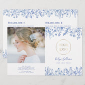 Franse blauwe wilde bloemen bifold brochure (Voorkant / Achterkant)