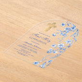 Franse Blauwe Wilde Bloemen Boog Eerste Communie Acryl Uitnodigingen (Laagn)