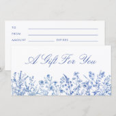 Franse blauwe wilde bloemen cadeaubon (Voorkant / Achterkant)