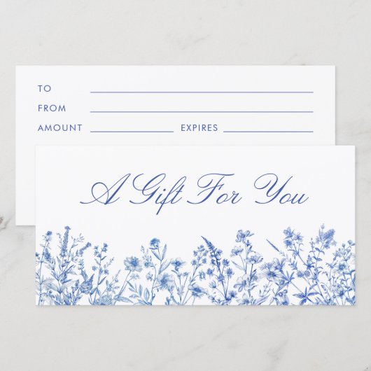 Franse blauwe wilde bloemen cadeaubon (Voorkant / Achterkant)