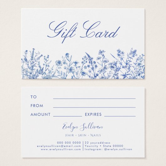 Franse blauwe wilde bloemen cadeaubon visitekaartje (Voorkant /achterkant)