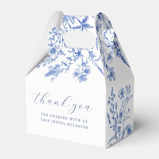 Franse blauwe wilde bloemen doop bedankdoosjes (Achterkant)