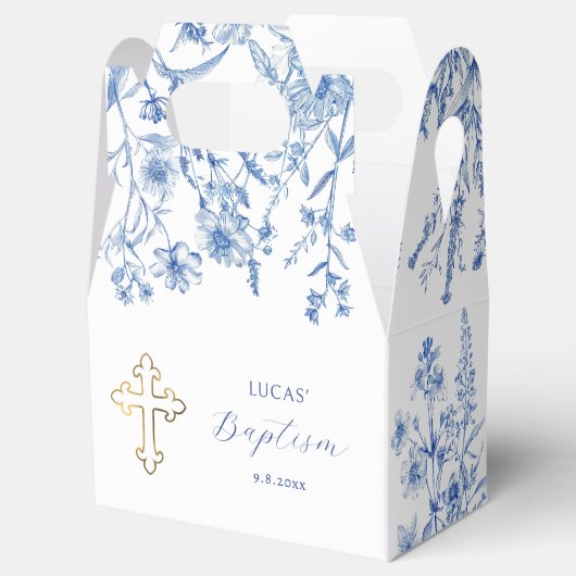 Franse blauwe wilde bloemen doop bedankdoosjes (Geopend)