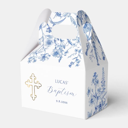 Franse blauwe wilde bloemen doop bedankdoosjes (Voorkant Zijde)