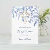 Franse blauwe wilde bloemen doop kaart (Staand voorkant)