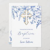 Franse blauwe wilde bloemen doop kaart (Voorkant / Achterkant)