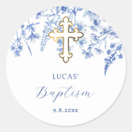 Franse Blauwe Wilde Bloemen Doop Sticker