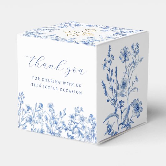 Franse blauwe wilde bloemen doopbloesem bedankdoosjes (Achterkant)