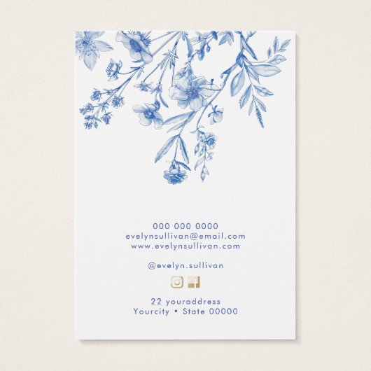 Franse blauwe wilde bloemen dragen display kaart (Achterkant)