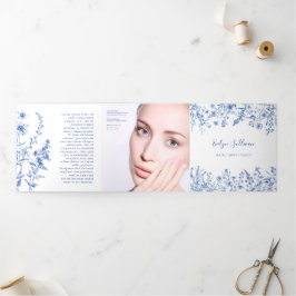 Franse blauwe wilde bloemen drievoudige brochure drieluik kaart