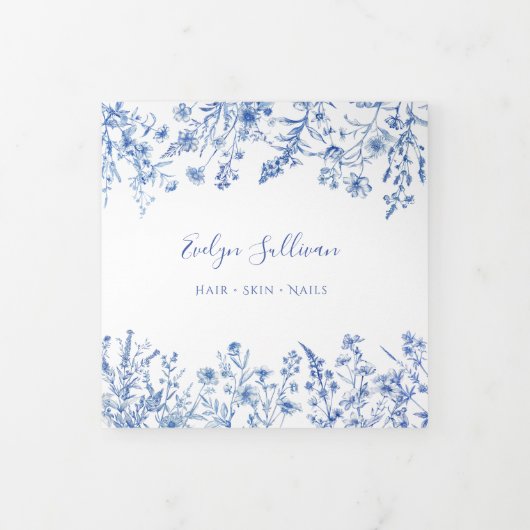 Franse blauwe wilde bloemen drievoudige brochure drieluik kaart (Cover)