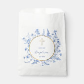 Franse Blauwe Wilde Bloemen Gouden Cirkel Doop Bedankzakje (Voorkant)