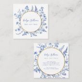 Franse blauwe wilde bloemen gouden cirkel visiteka vierkante visitekaartje (Voorkant / Achterkant)