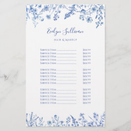 Franse blauwe wilde bloemen prijslijst flyer