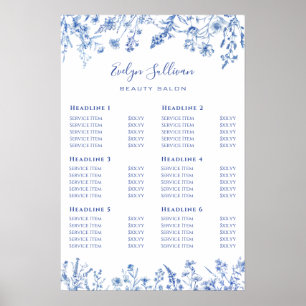 Franse blauwe wilde bloemen prijslijst poster