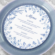 Franse Blauwe Wilde Bloemen Rond Menu