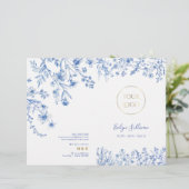 Franse blauwe wilde bloemen service menu brochure (Staand voorkant)