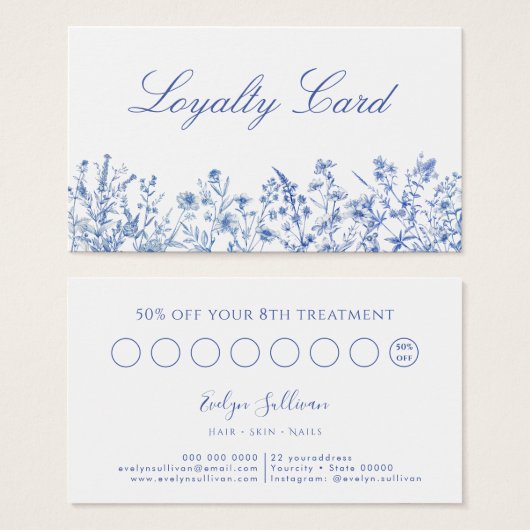 Franse blauwe wildflowers loyalty card visitekaartje (Voorkant /achterkant)