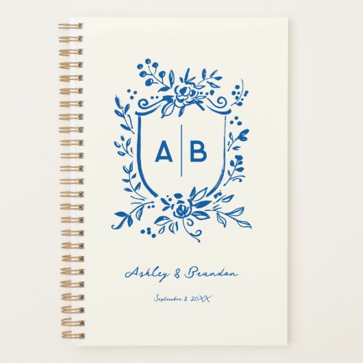 Franse Blauwe Wispelturige Monogram Wapenschild Tr Planner (Voorkant)