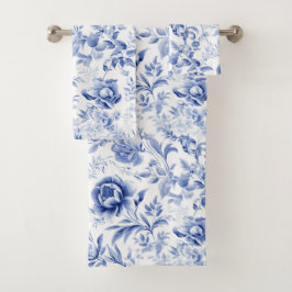 Franse Blauwe Witte Bloem Motief Geschenk Bad Handdoek