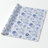 Franse Blauwe Witte Bloem Toile Bruiloft Cadeau Cadeaupapier (Uitgerold)