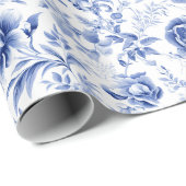 Franse Blauwe Witte Bloemstuk Bruiloft Geschenk Cadeaupapier (Rol Hoek)