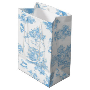 Franse Blauwe Witte Toile de Jouy Beer Babyshower Medium Cadeauzakje
