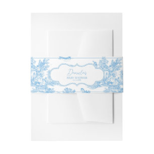 Franse Blauwe Witte Toile de Jouy Beer Babyshower Uitnodigingen Wikkel