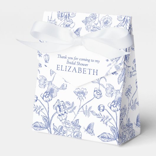 Franse Blauwe & Witte Victoriaanse Bruidsdouche Bedankdoosjes (Voorkant Zijde)