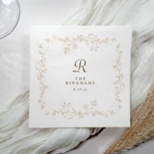 Franse bloem beige bruin victoriaanse monogram bru servet