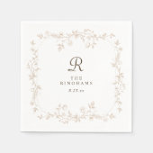 Franse bloem beige bruin victoriaanse monogram bru servet (Voorkant)