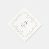 Franse bloem beige bruin victoriaanse monogram bru servet (Hoek)