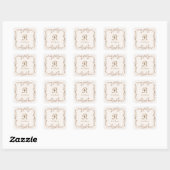 Franse bloem bruine vintage monogram bruiloft vierkante sticker (Vel)