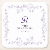 Franse bloem lavendel paarse monogram bruiloft kartonnen onderzetters (Voorkant)