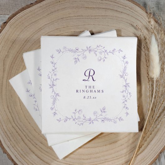Franse bloem lavendel paarse monogram bruiloft servet