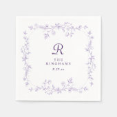 Franse bloem lavendel paarse monogram bruiloft servet (Voorkant)