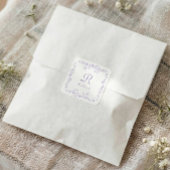 Franse bloem lavendel paarse monogram bruiloft vierkante sticker