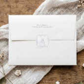 Franse bloem lavendel paarse monogram bruiloft vierkante sticker