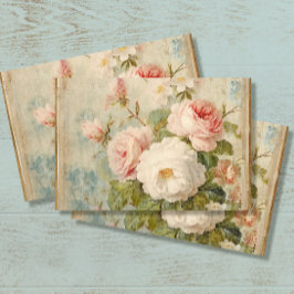 Franse Bloemblauw Roze  Ephemera Decoupage Tissuepapier