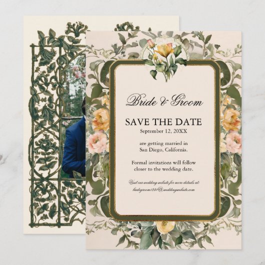 Franse Bloemen Elegante  Gele Roos in Goud Kaart (Voorkant / Achterkant)