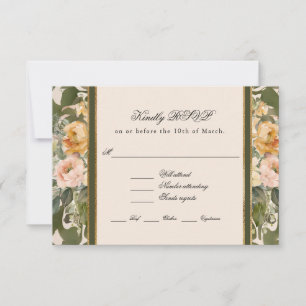Franse Bloemen Elegante  Goud Classic Wedding RSVP Kaartje
