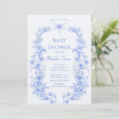 Franse Bloemen Iets Blauw Dragonfly Baby shower Kaart (Staand voorkant)
