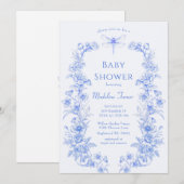 Franse Bloemen Iets Blauw Dragonfly Baby shower Kaart (Voorkant / Achterkant)