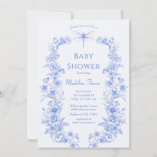 Franse Bloemen Iets Blauw Dragonfly Baby shower Kaart