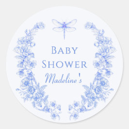 Franse Bloemen Iets Blauw Dragonfly Baby shower Ronde Sticker