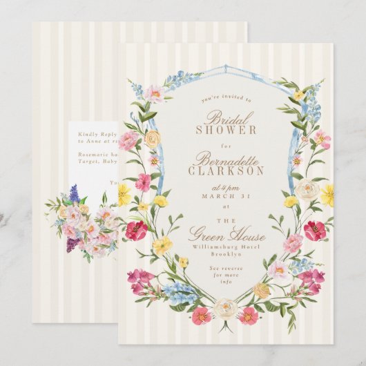 Franse bloemenkam crème botanisch Vrijgezellenfees Kaart (Voorkant / Achterkant)